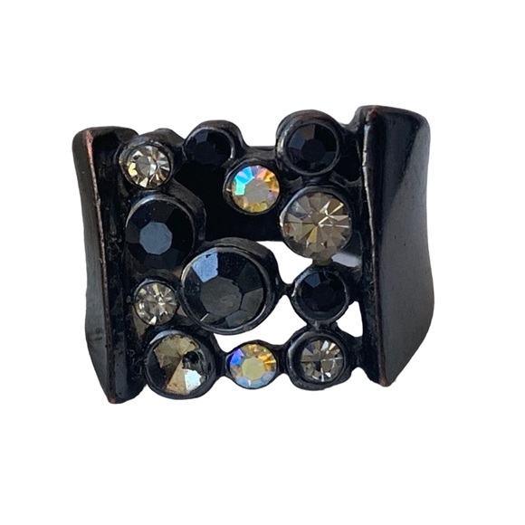 Vintage Gabriel & Co Black Plated Crystal Stone Wide Band Men’s Ring Jewelry - Picture 2 of 6